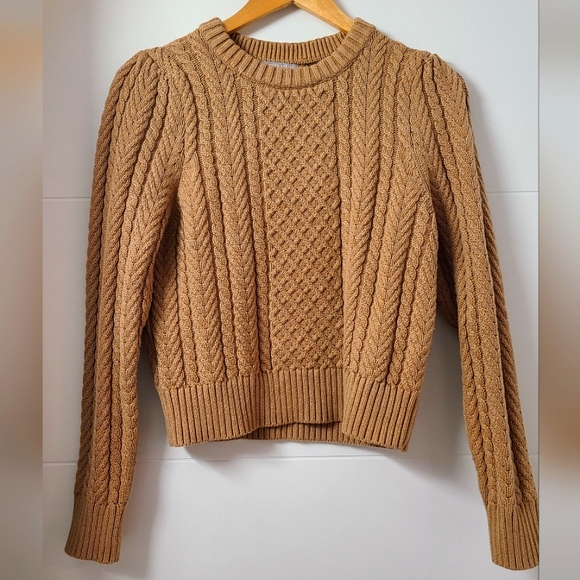 NWOT J. Crew Cable Kint Puff Sleeve Crewneck Sweater - Picture 3 of 7